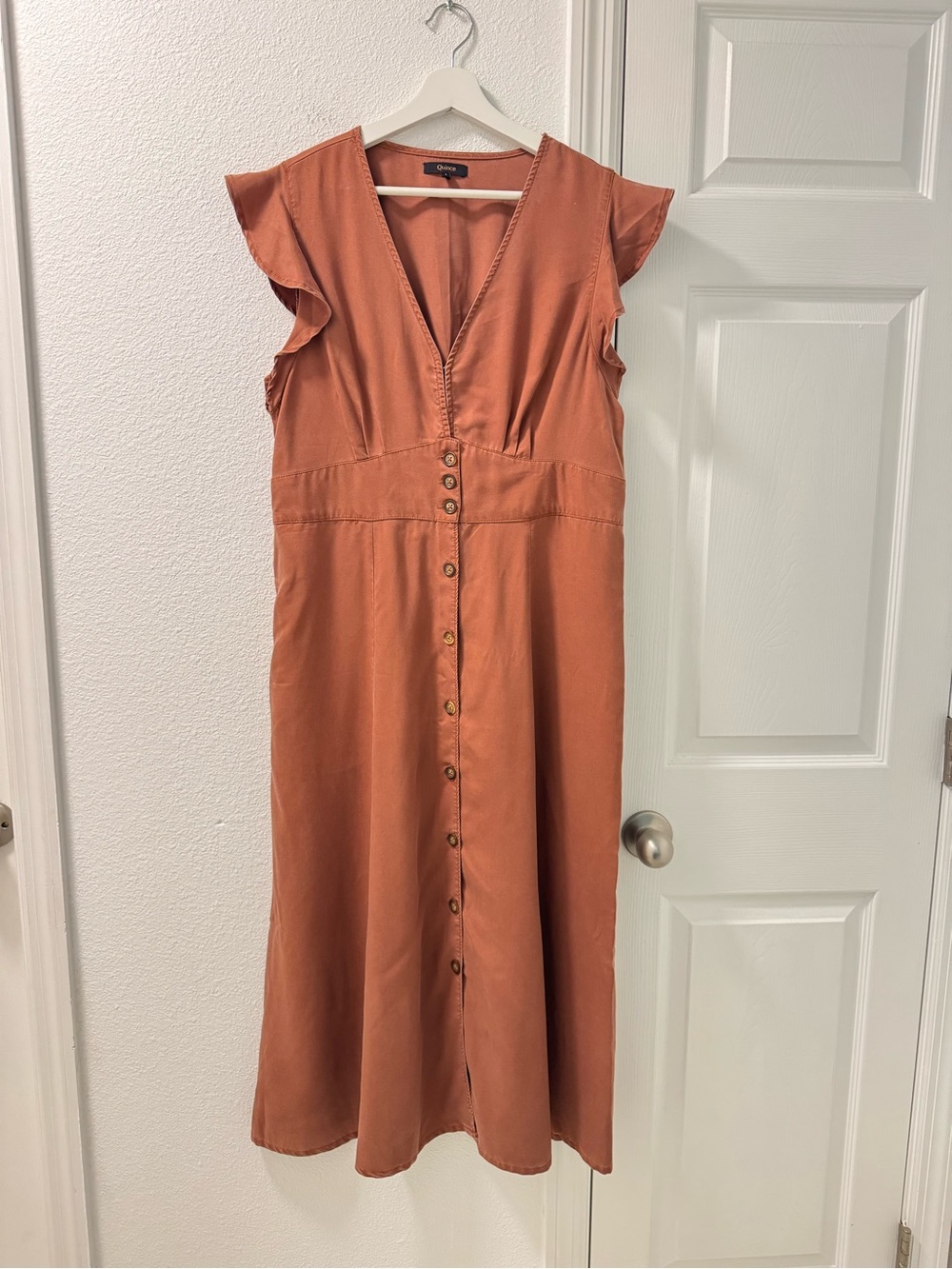 Quince Vintage Wash Tencel Button Front Midi Dress size large in terracotta - Picture 3 of 8